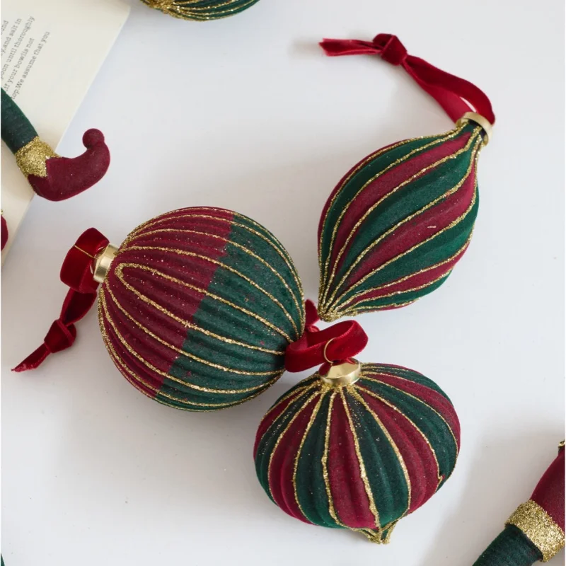 1 قطعة زينة عيد الميلاد اليدوية توافدوا الأحمر والأخضر خمر كرات عيد الميلاد معلقة زينة شجرة عيد الميلاد معلقة #3