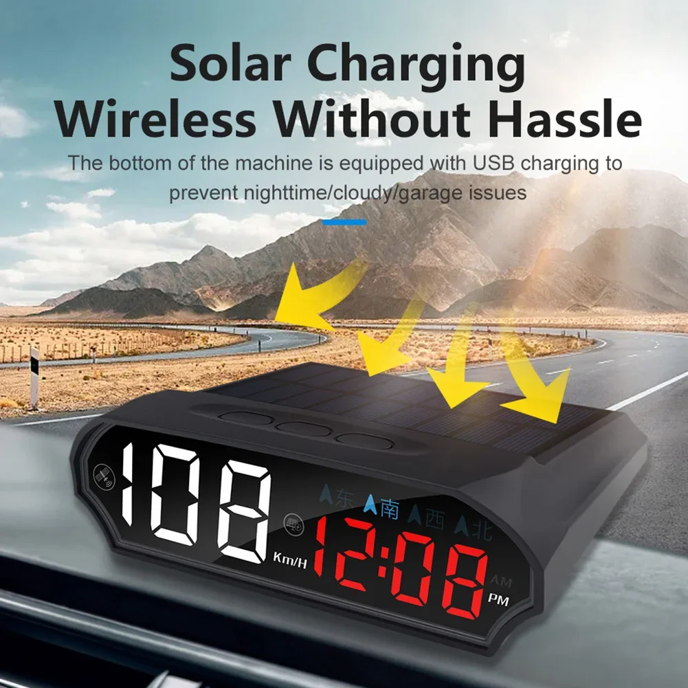 Solar Energy Car Head Up Display GPS+ Digital Car Speedometer Intelligent Light Sensing HUD With Automatic Start And Stop