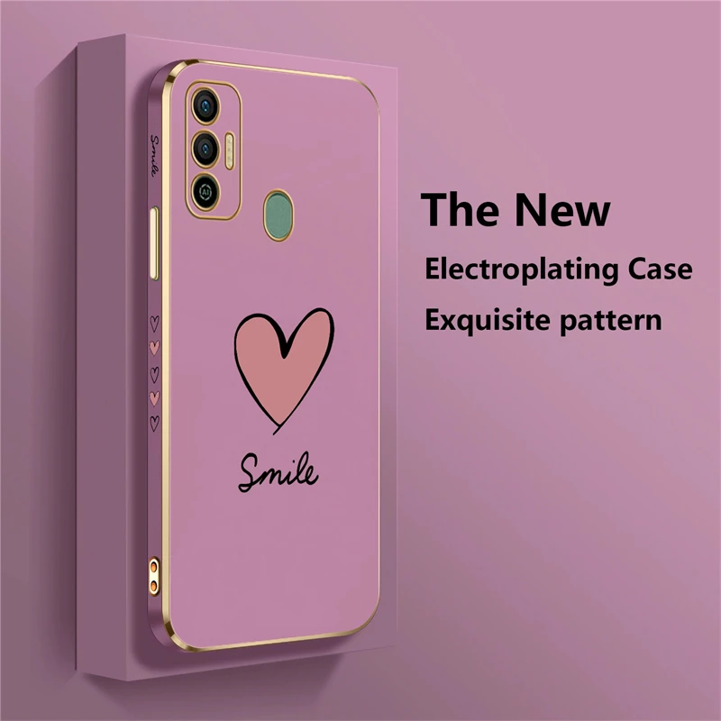 INS Cute Love Heart Phone Case For Infinix Tecno Spark 7 8 6 go 5 Air Camon 19 neo Pova 3 2 4 Pro Soft Plating Cover