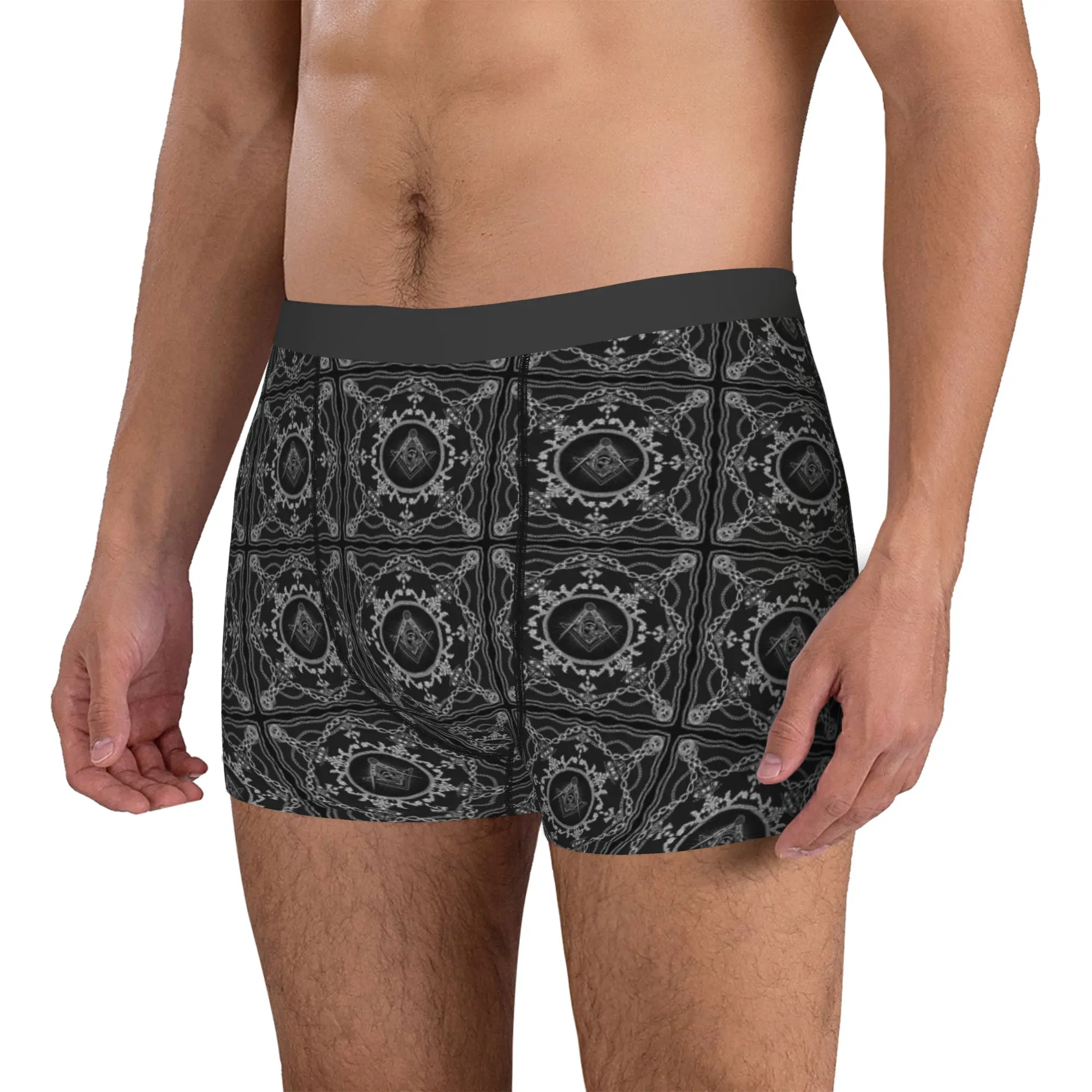 Fashion Freemasonry Baroque Art Boxers Shorts Panties Male Underpants Stretch Masonic Mason Briefs Underwear