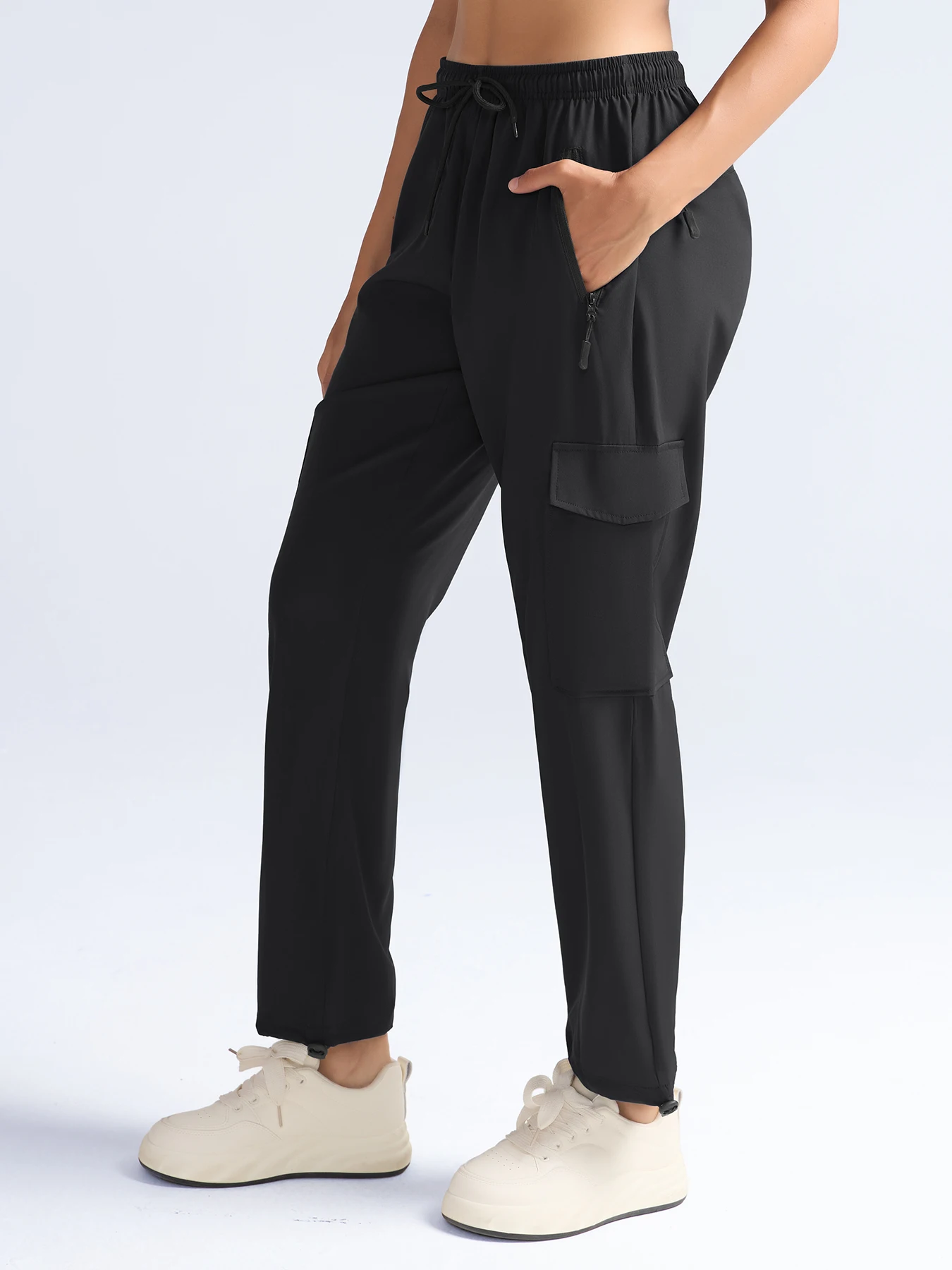 Women's Sports Pocket Pants Loose Autumn Running Yoga Tracksuit Trousers Fitness Solid High Waist Ziper Cargo Jogging Pants