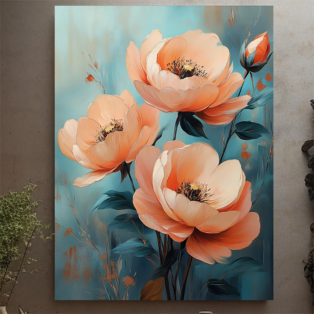 (No frame)1pc Modern Abstract Peach & Peony Flower Wall - Soft // Wrapped Canvas Painting with Wood Frame, 12x16 Inch for Liv