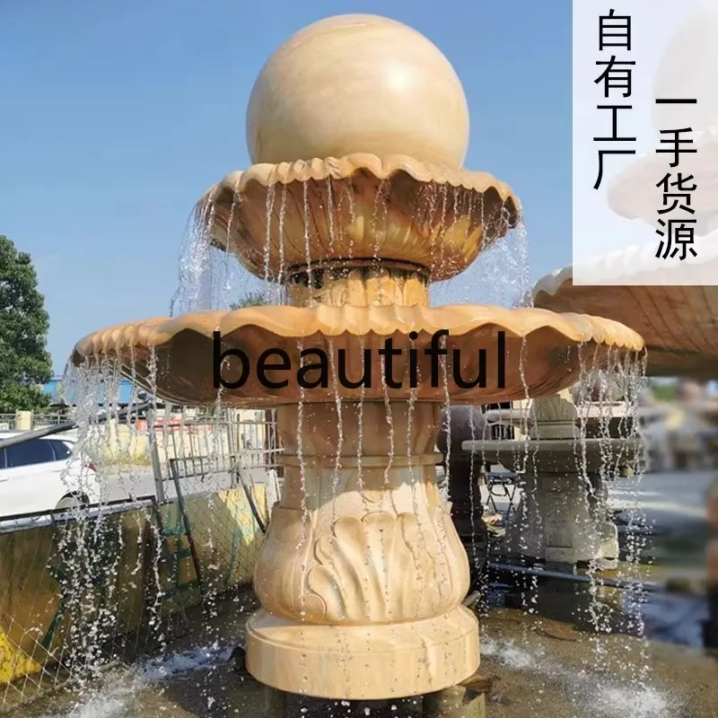 A139 Stone fountain large European outdoor courtyard flowing water feng shui ball marble water bowl landscape villa