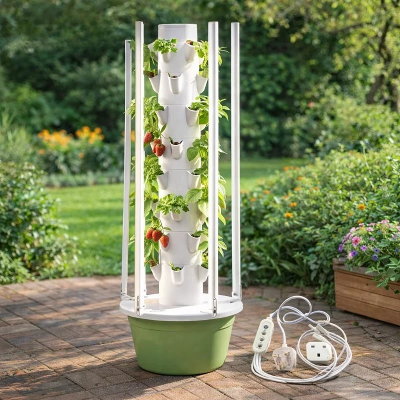 CE Marked 9 Layers Hydroponic Tower EU/UK Plug Vertical Garden For Indoor & Outdoor Vegetable Cultivation