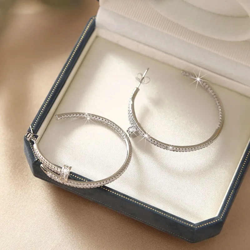 designer charm personality Versatile fashion luxury earrings copper inlaid zircon hoop earrings