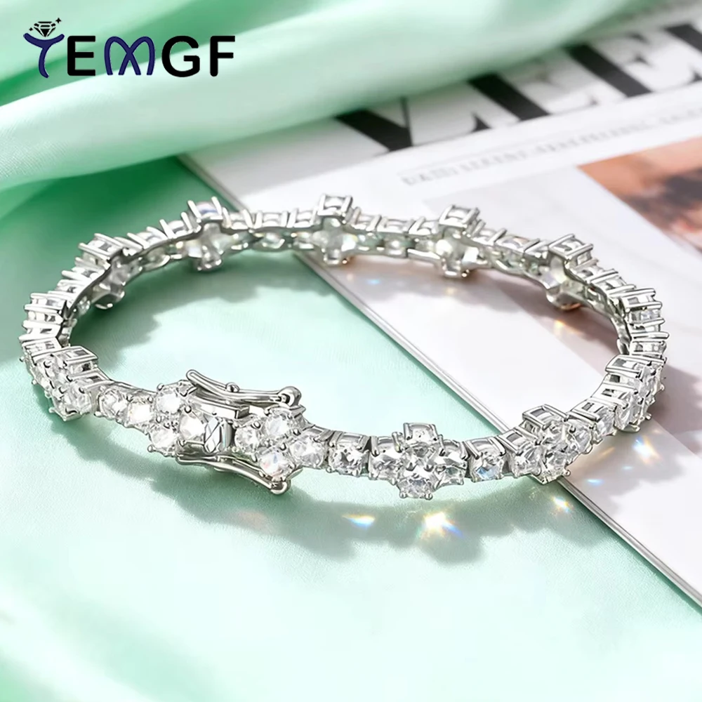 

TEMGF Full 3mm Zircon/Moissanite Bracelet 925 Sterling Silver Chain Unique Cross Design for Women Fashion Sparkling Fine Jewelry
