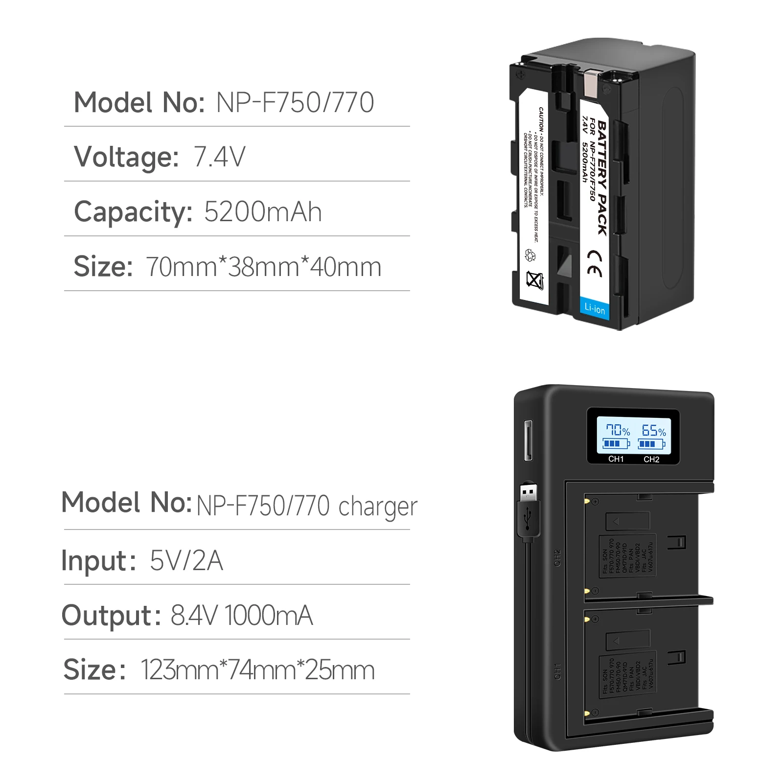 1-4 Uds 5200mAh NP F750 NP F770 NP-F750 batería Akku + cargador USB LCD para Sony NP F970 F960 F550 F570 QM91D CCD-RV100 TRU47E