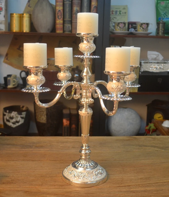 European and American candle holder silver and white five-headed western food hotel home wedding light evening hall table