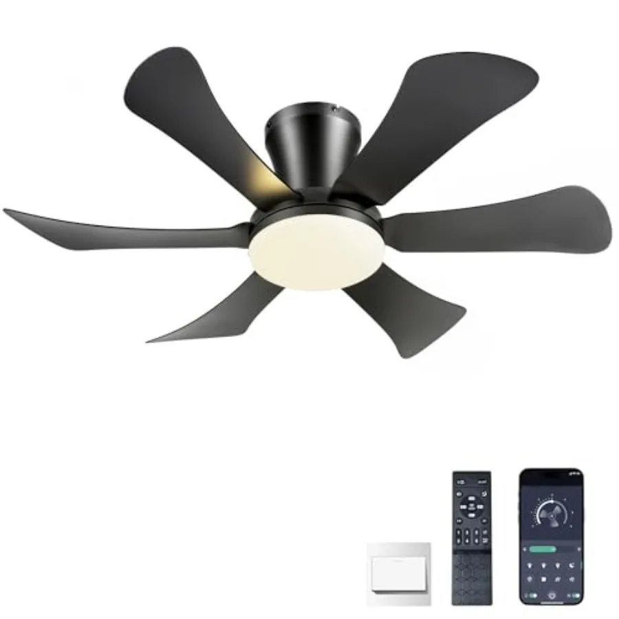 

Ceiling Fans with Lights, 36" Low Profile Ceiling Fan with Light and Remote Control, Flush Mount, Reversible, Dimmable, Noisele