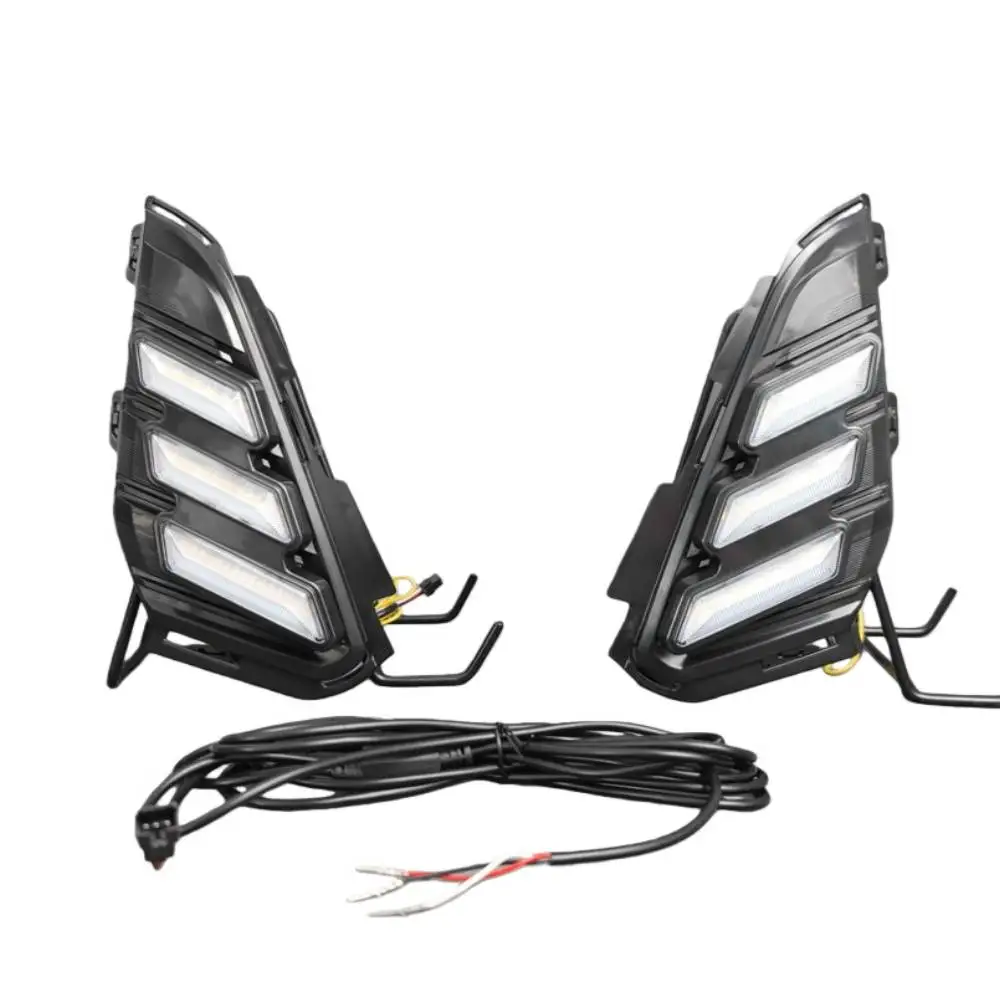 

Car Daytime Running Lights for GMC Terrain 2018 2019 2020, 6000K LED DRL + Streamer Yellow Turn Signals + Ice Blue Night DRL