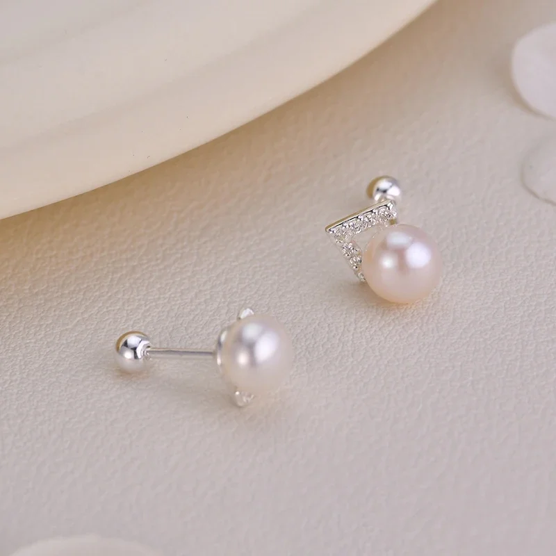 Women's 925 Sterling Silver Elegant Bead Geometric Zircon Stud Earrings