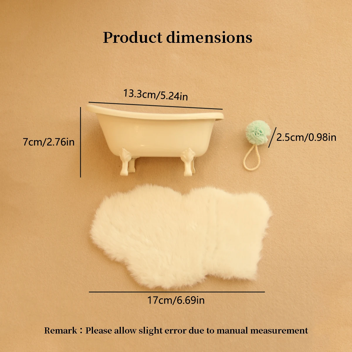 ألعاب مسرح 1:12 حوض استحمام حديدي مع كرة حمام وسجاد مجموعة مكونة من 3 قطع مناسبة للمفروشات المنزلية لبيت الدمى Bjd Ob11 #4