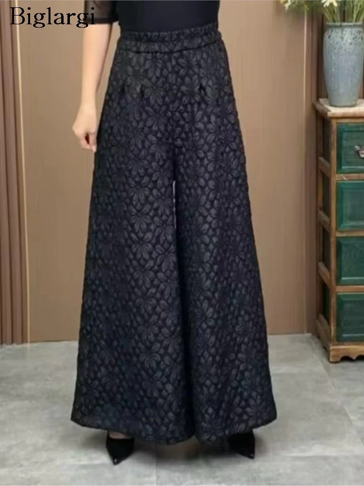 Übergroße Herbst Winter Lange Hose Frauen Blume Mode Elastische Hohe Taille Damen Hosen Lose Breite