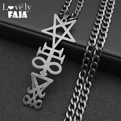 Witchcraft Sigil Church Of Satan Pentagram Pendant Necklace For Women Men Stainless Steel Black Color Cross Punk Jewelry 911