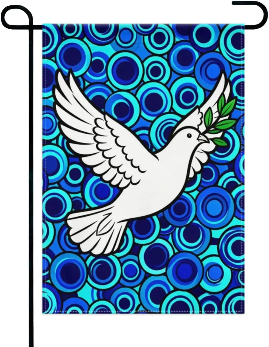 Dove of Peace Garden Flag 12x18 Inch Double Sided – Inspirational Message of Hope & Unity， Vibrant Abstract Blue Circles kkz