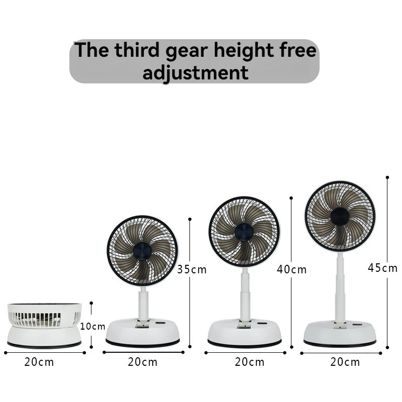 Ventilador retrátil para fácil armazenamento, cabeça de agitação ao ar livre, ventilador de controle remoto, mesa de carregamento e ventilador silencioso de dupla finalidade de chão,