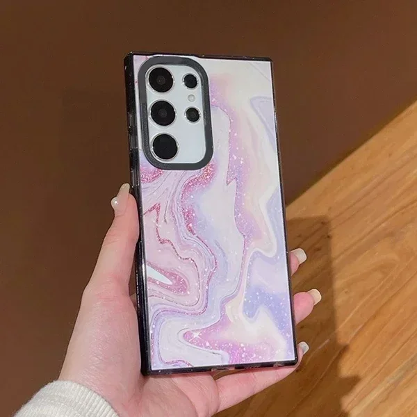 حافظة حدودية سوداء من الأكريليك الرخامي لهاتف سامسونج جالاكسي S25 + بلس S24 S23 Ultra S25U