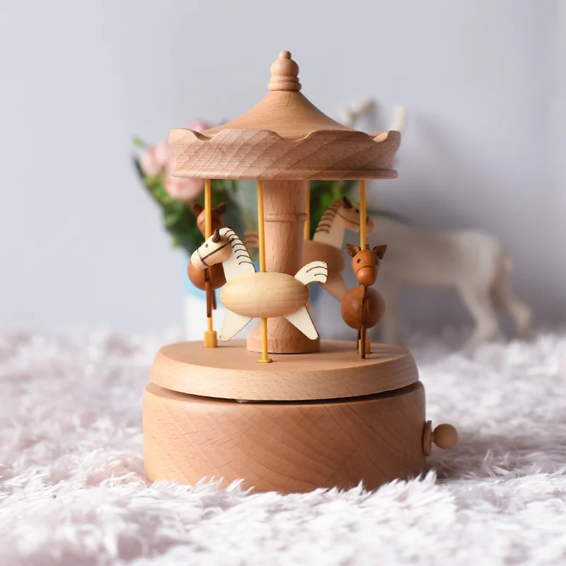 

Hot Sale New Style Customer Lifting Carousel Wooden Horse Music Box For Gifts