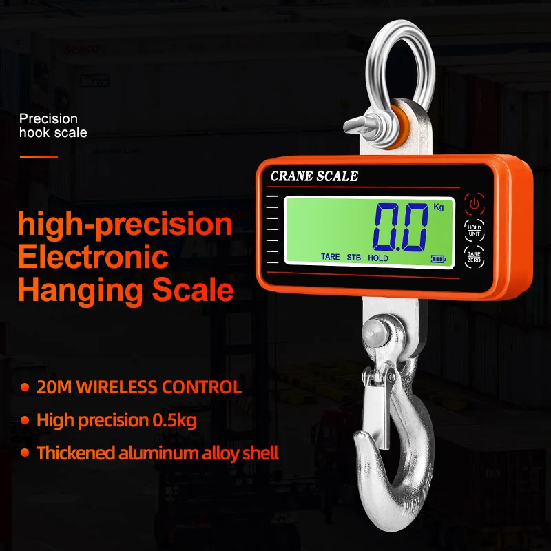 Digital Hanging Scales 1500kg/1000KG/500kg Heavy Duty Crane Scale LCD Industrial Hook Alloy Weighing Blance 65ft Remote Control