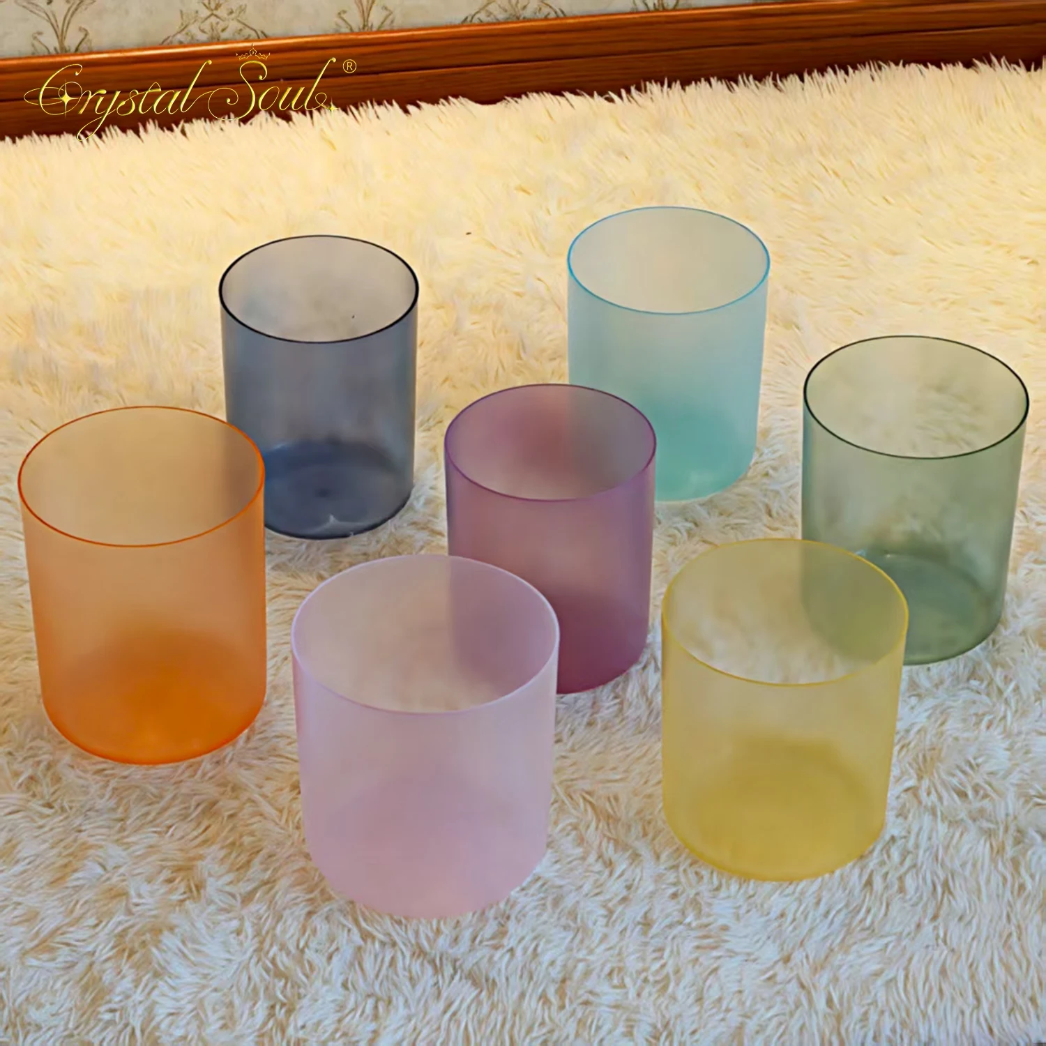 

CrystalSoul 432Hz Matte Transparent Alchemy Crystal Bowl 7 Chakras Set singing Bowl with accessories and Bag