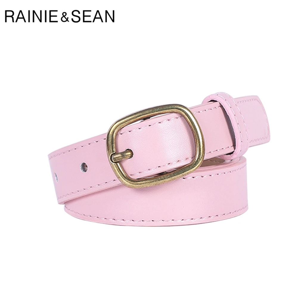 

RAINIE SEAN New Pink Womens Belt Pin Buckle Pu Leather Belts for Women Fashion Brand Vintage Ladies Strap 104cm