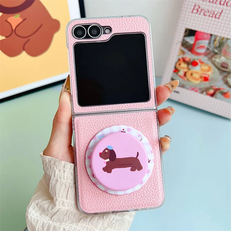 حافظة هاتف مغناطيسية بحامل كلب كرتوني لهاتف سامسونج جالاكسي Z Flip 7 FE 6 5 4 غطاء جلدي مقاوم للصدمات #3