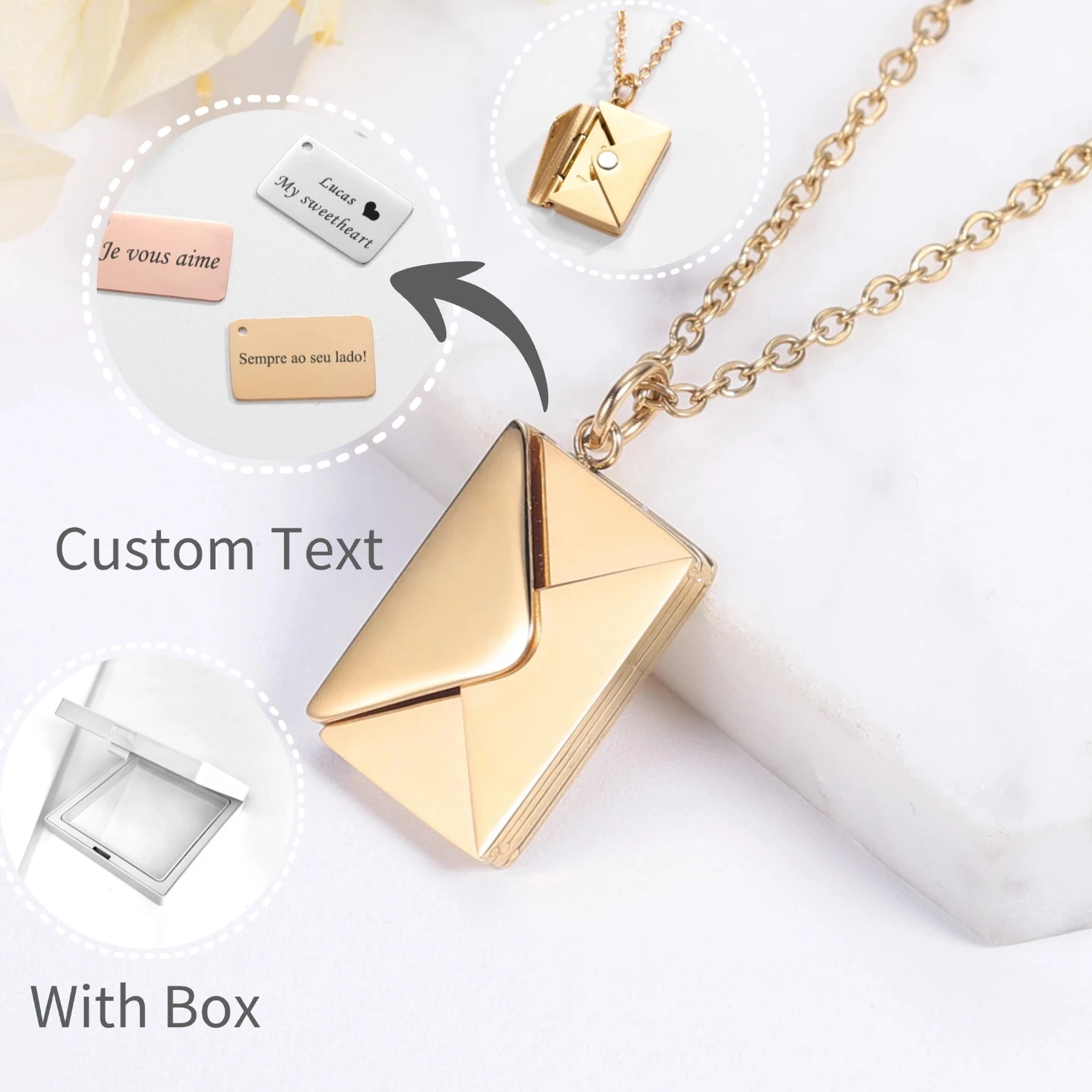 Love Letter Envelope Pendant Necklace Customized Stainless Steel Jewelry Confession Love You for Valentine Day Mother Day Gift