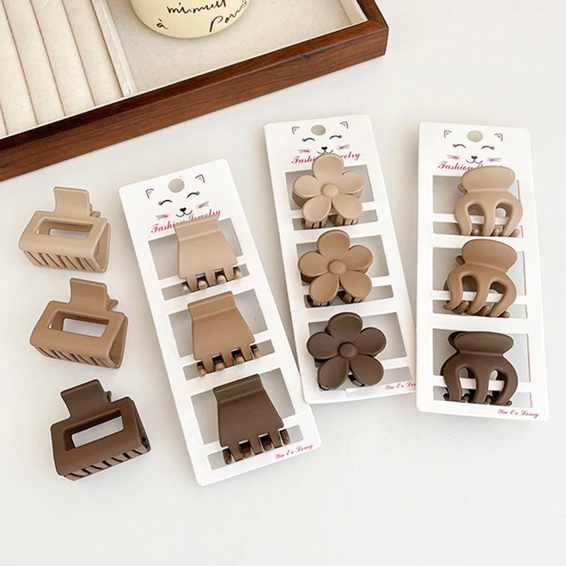 3pcs/set Baby Coffee Color Small Hair Claw Frosted Geometric Hairpin Hair Clip Barrettes for Children Girls Accessorie Headwear