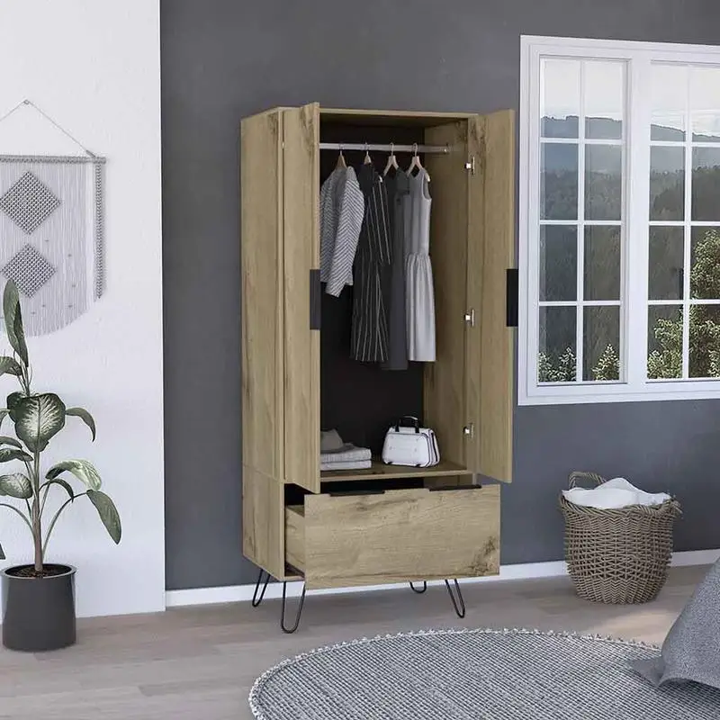 Light Oak Armoire Cabinet with One Drawer and Double Doors, Perfect for Storage and Organization