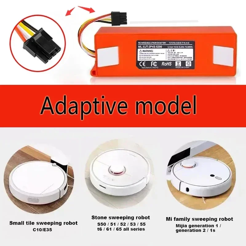 Replacement Battery for Xiaomi Roborock, Robotic Vacuum Cleaner, S55,S50,S60,S65,S51, S5 MAX, S6 Parts, 14.4V,9800mAh.12800mAh