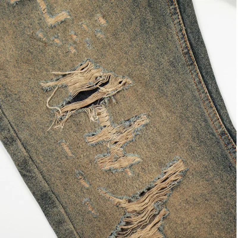 HKSH ربيع وصيف جديد الرجال فاسق الثقيلة شيك Ins ممزق الجينز المتعثرة الشارع الشهير الاتجاه غسلها فضفاض مستقيم الدينيم السراويل HK6489