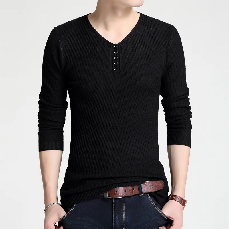 Liseaven Autumn Winter Men\'s Solid Color Sweater V-Neck Pullovers Mens Pull Homme Clothing Men Sweaters