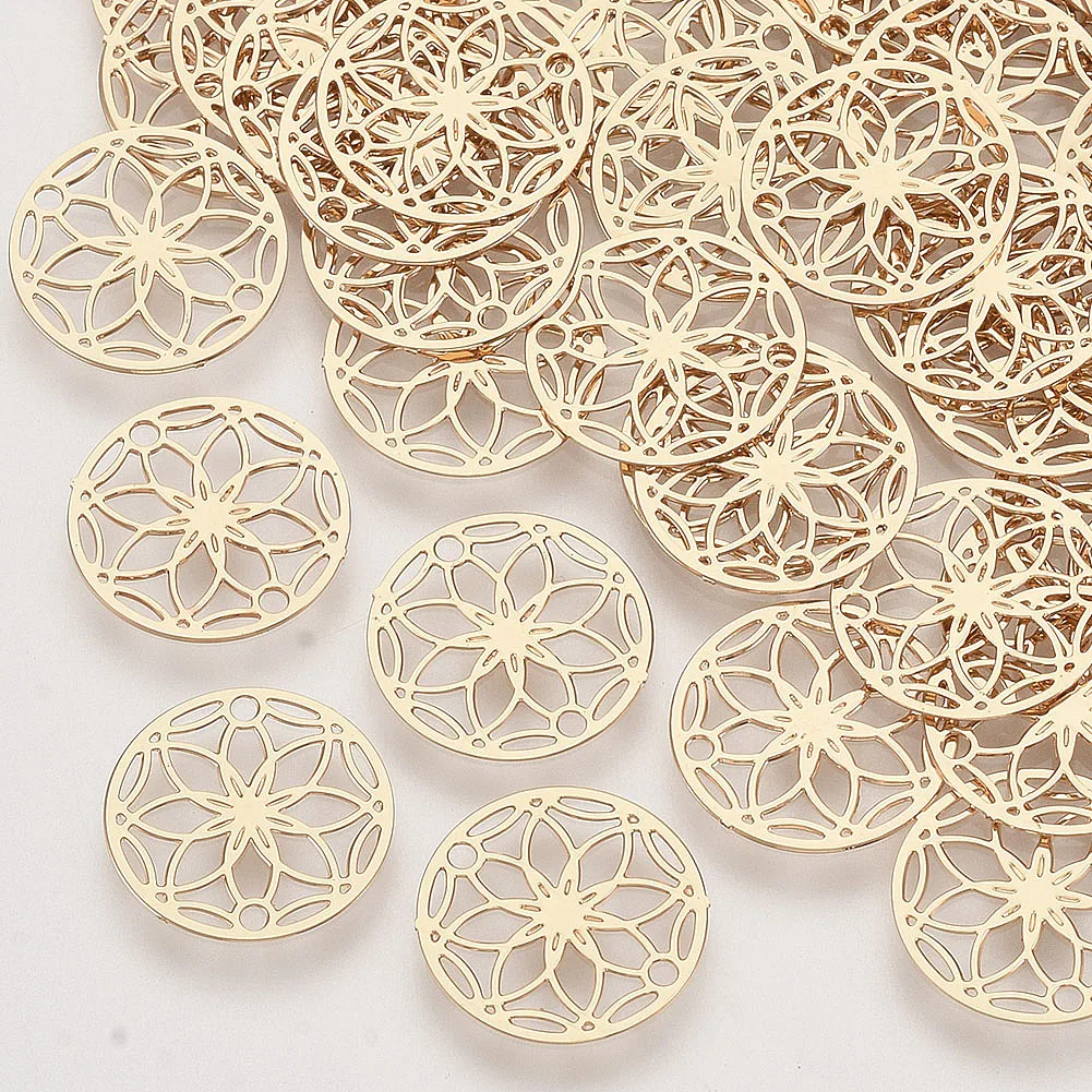 20pcs Flower of Life Charms Brass Links Connectors Etched Metal Embellishments For Bracelet DIY Jewelry Making Finding 13x0.3mm