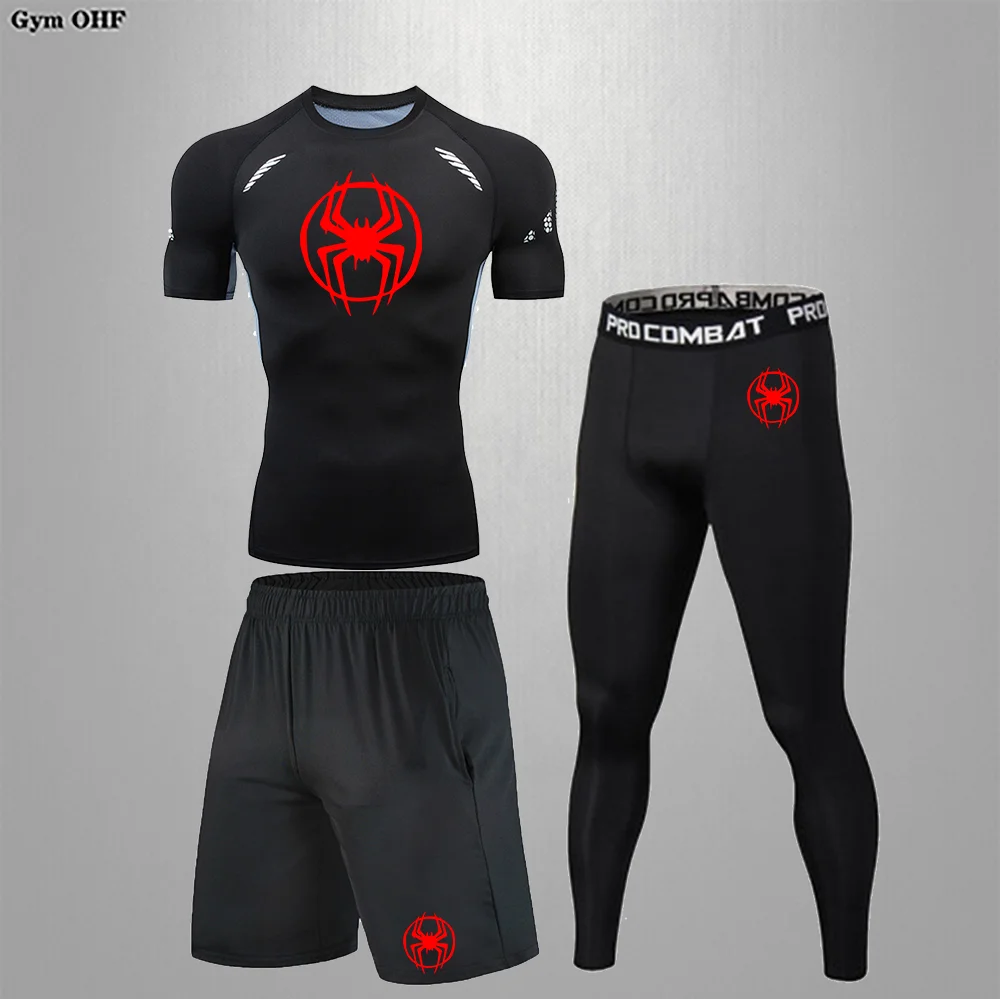 New Men Sportswear Rashguard Jiu Jitsu BJJ Compression T Shirt+Leggings Man Set Gym Fitness Running Sportsuits Men Clothing 2099