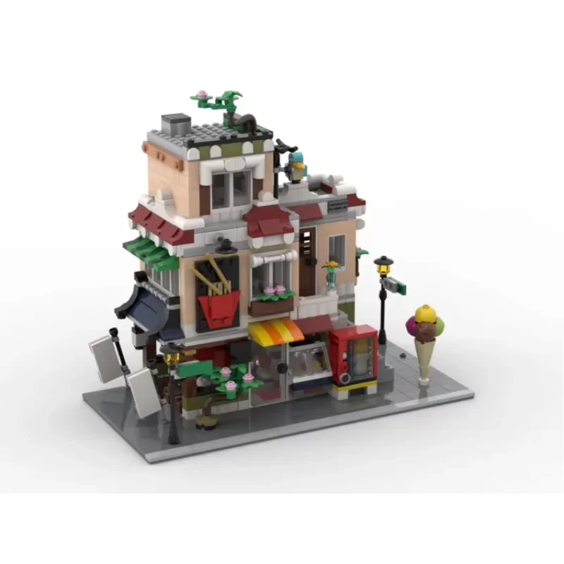 Arquitectura MOC casa Modular juego de ladrillos ciudad vista a la calle modelo tienda de fideos edificios bloque kit DIY paisaje ferroviario regalo para chico