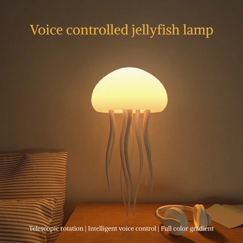

Smart Jellyfish Mood Lamp Voice Control Color Changing Night Light 9 Swaying Tentacles with Base/Hang 900mAh USB-C Rechargeable