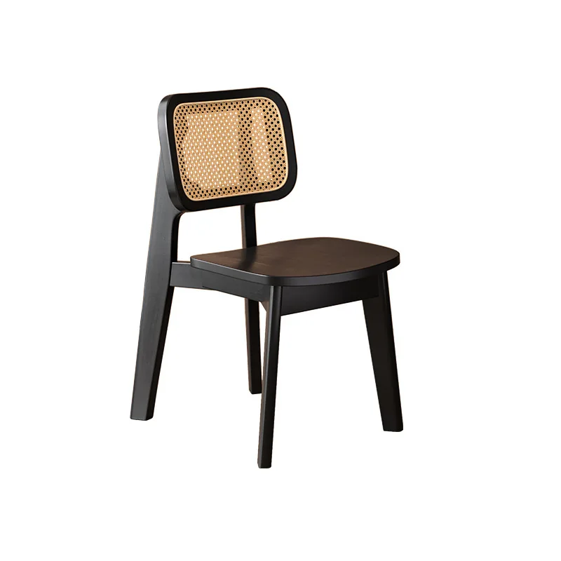 

Medieval rattan dining chair home Nordic backrest chair modern rattan chair retro solid wood