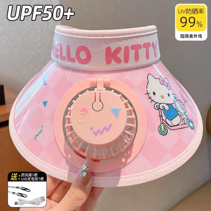 

Sanrio Hello Kitty Cinnamoroll Anime Kawaii Sunblock Empty Hat Cute Cartoon Kuromi My Melody Cooler Fan Cap Gifts for Kids