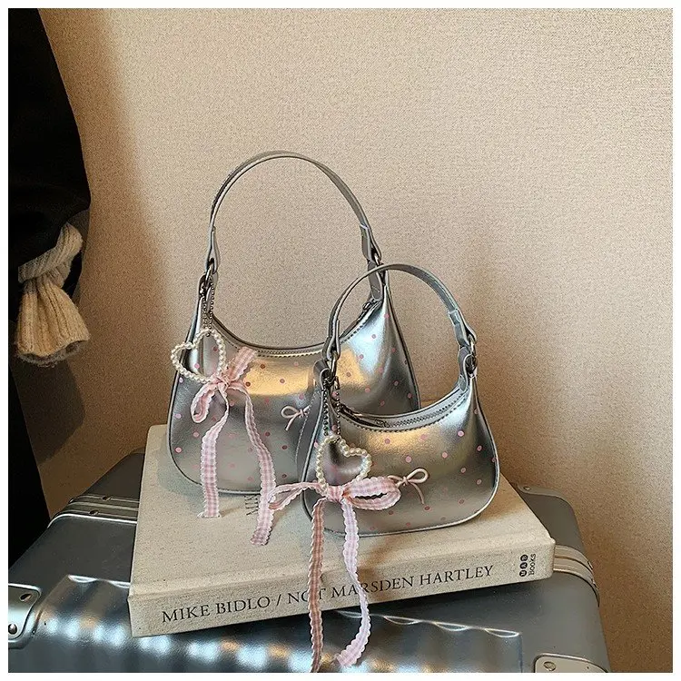 

Sweet Polka Dot Mini Hobo Shoulder Bag for Women, Bow & Ribbon Decor, Elegant Casual Daily Commuter Handbag