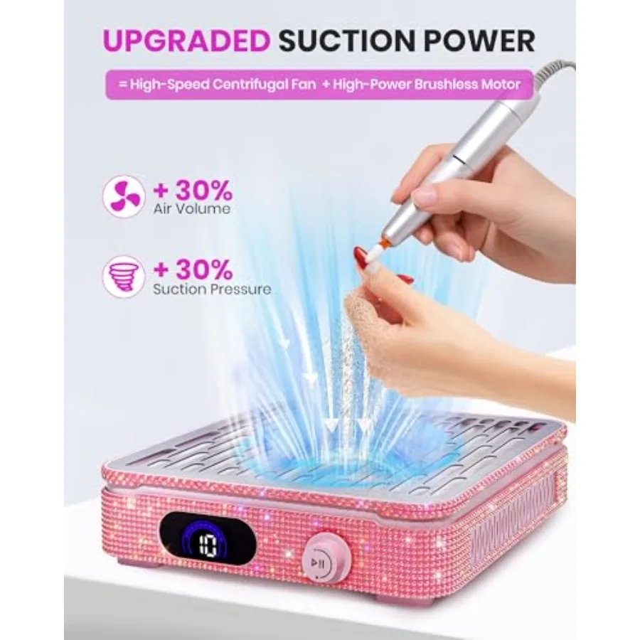 Collettore di polveri per unghie Potente collettore di polveri con aspirazione con filo per Nail Tech con 10 livelli di velocità Collettore di polveri per ventola per unghie a basso rumore