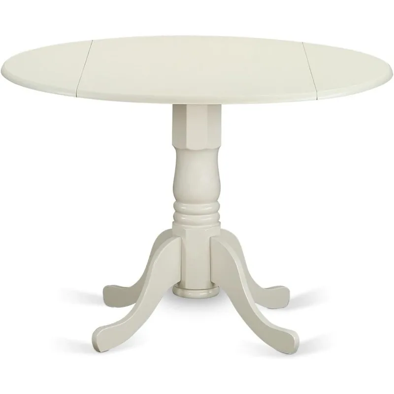 DLT-WHI-TP Dublin Modern Kitchen Table - a Round Dining Table Top with Dropleaf & Pedestal Base, 42x42 Inch, Linen White