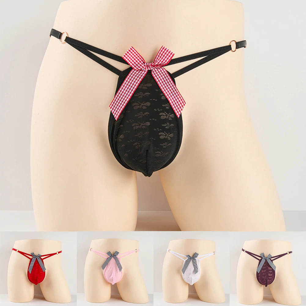 

Men Sexy Sissy Jacquard Bow Men's Panties Briefs G-string Thongs Low Rise T-back G-strings Brazilian Underwear Sexy Lingerie