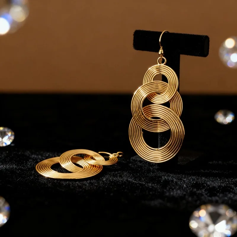 Trendy Retro Geometric Multi-layer Hoops Sparkly Statement Earrings Nightclub Parties Bold & Exaggerated Drop Earrings for Women