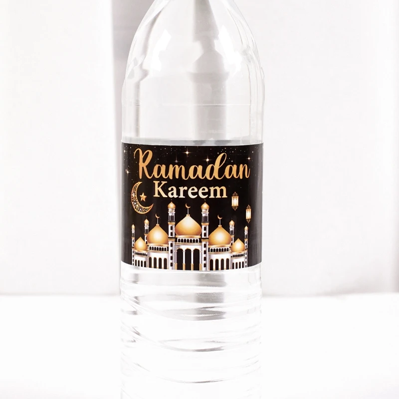 2025 Eid Mubarak Water Bottle Stickers Self-Adhesive Labels for 2025 Ramadan Decoration Muslim Islamic Eid Party Supplies