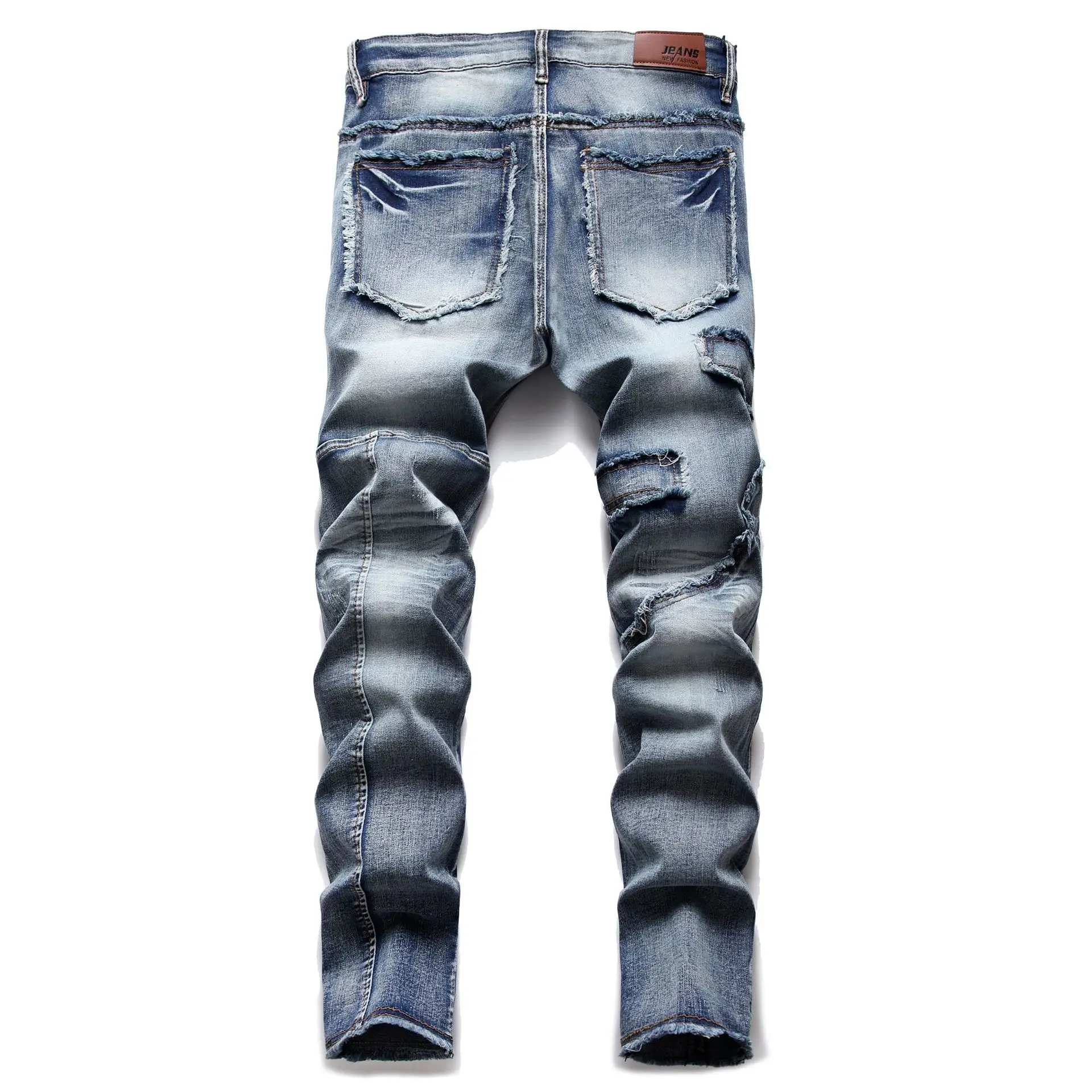 Proste spodnie męskie dżinsy Vintage Denim Wash solidne spodnie do kostek obcisłe łączone 2024 w trudnej sytuacji Moto Biker Slim Fit