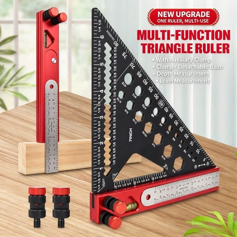 Aluminum Alloy Triangle Ruler 7 Inch Metric Multifunctional Woodworking Corner Square Ruler High-precision Scribe Marking Ruler