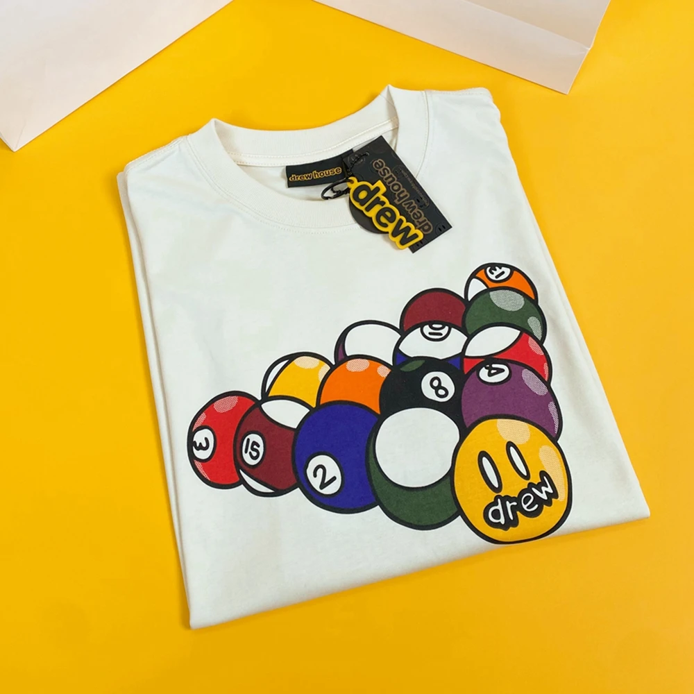 Drew House New Mens Clothing Loose cotton with billiard T shirt men's and women's printed loose short sleeve T-shirt Ropa hombre