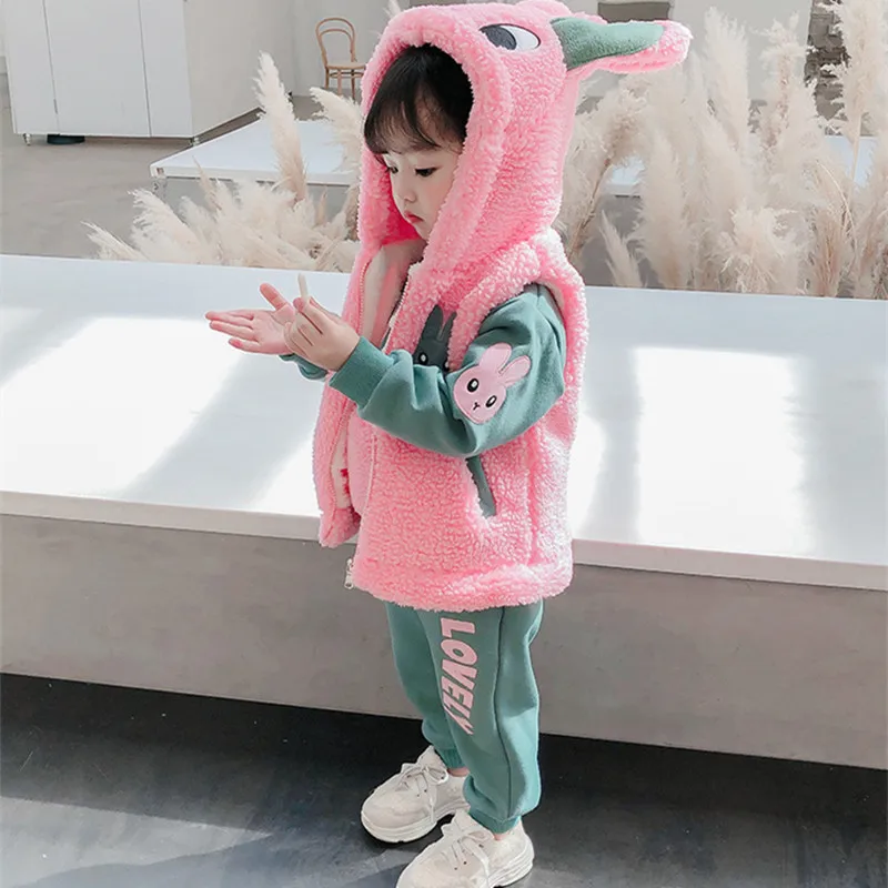 Girls Sweatshirts + Pants + Vest 3PCS/Set 2022 Beautiful Warm Winter Autumn Hoodies Kids Suits Sports Outfits Toddler Children C