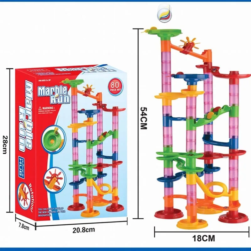 الرخام تشغيل سباق المسار اللبنات الاطفال DIY متاهة الكرة لفة لعبة الرخام تشغيل سباق كوستر مجموعة أنابيب الشريحة الرخام لغز اللعب