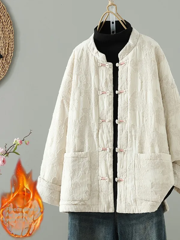 

Шикарный пригородный женский джет с вышивкой из смеси хлопка и льна, зимнее пальто синего цвета Zen Sle, китайский костюм Тан, топ